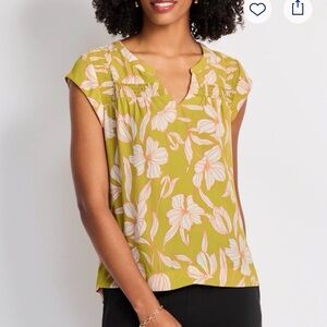Women's Floral Split-Neck Blouse - Olive Green